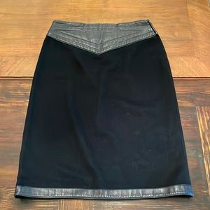 Very fine wool Black Skirt with Kidskin Leather trim. Made in Italy! Size 8.